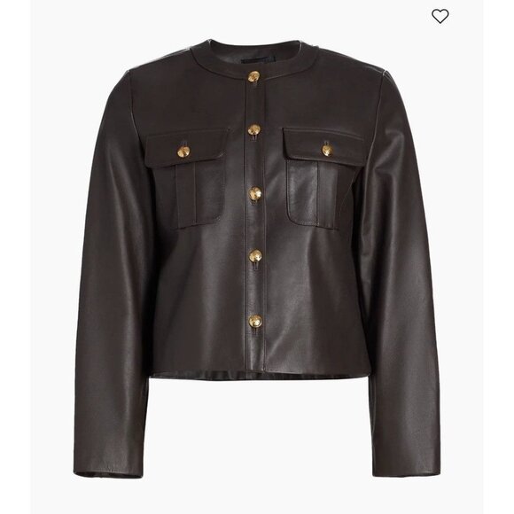 Nili Lotan Kitra Cropped Leather Jacket Brown Size Small Smooth Gold Buttons